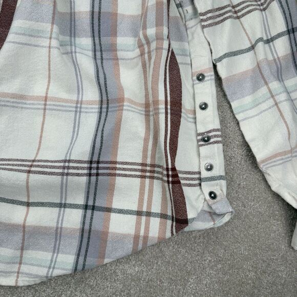 Shayanne high low button down long sleeves embroidered floral plaid blouse sz L - Picture 7 of 7